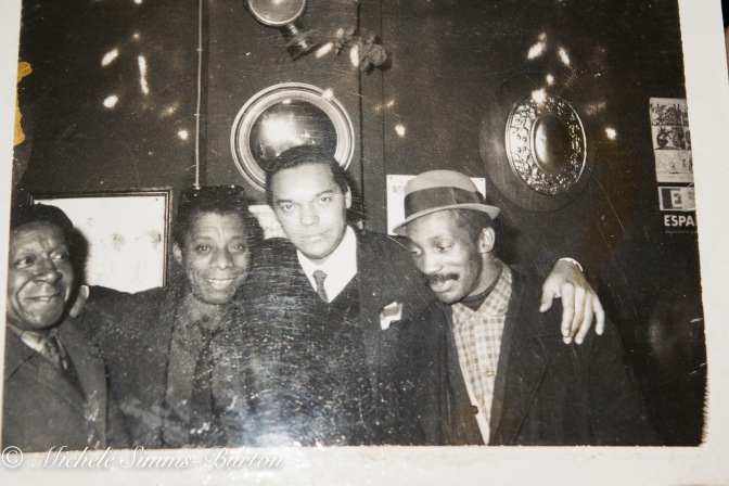 Beauford Delaney, James Baldwin, Johnny Romero, and unnamed man (Photo credit: Ealy Mays)